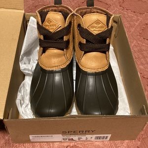 NWT Sperry Women's Saltwater 2-Eye Leather Tan/Brown Rain Boot